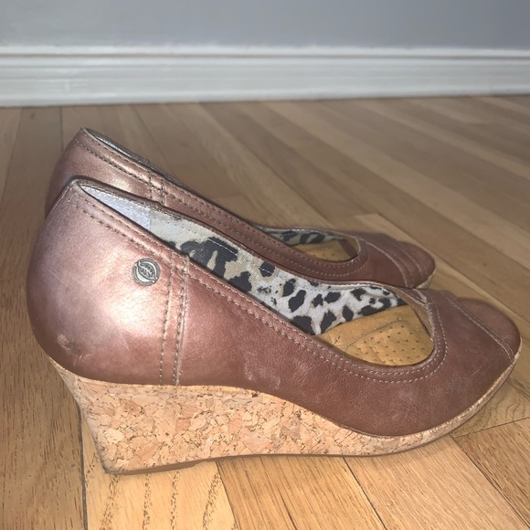 Nurture Peep Toe Metallic Cork Wedges - Picture 2 of 14